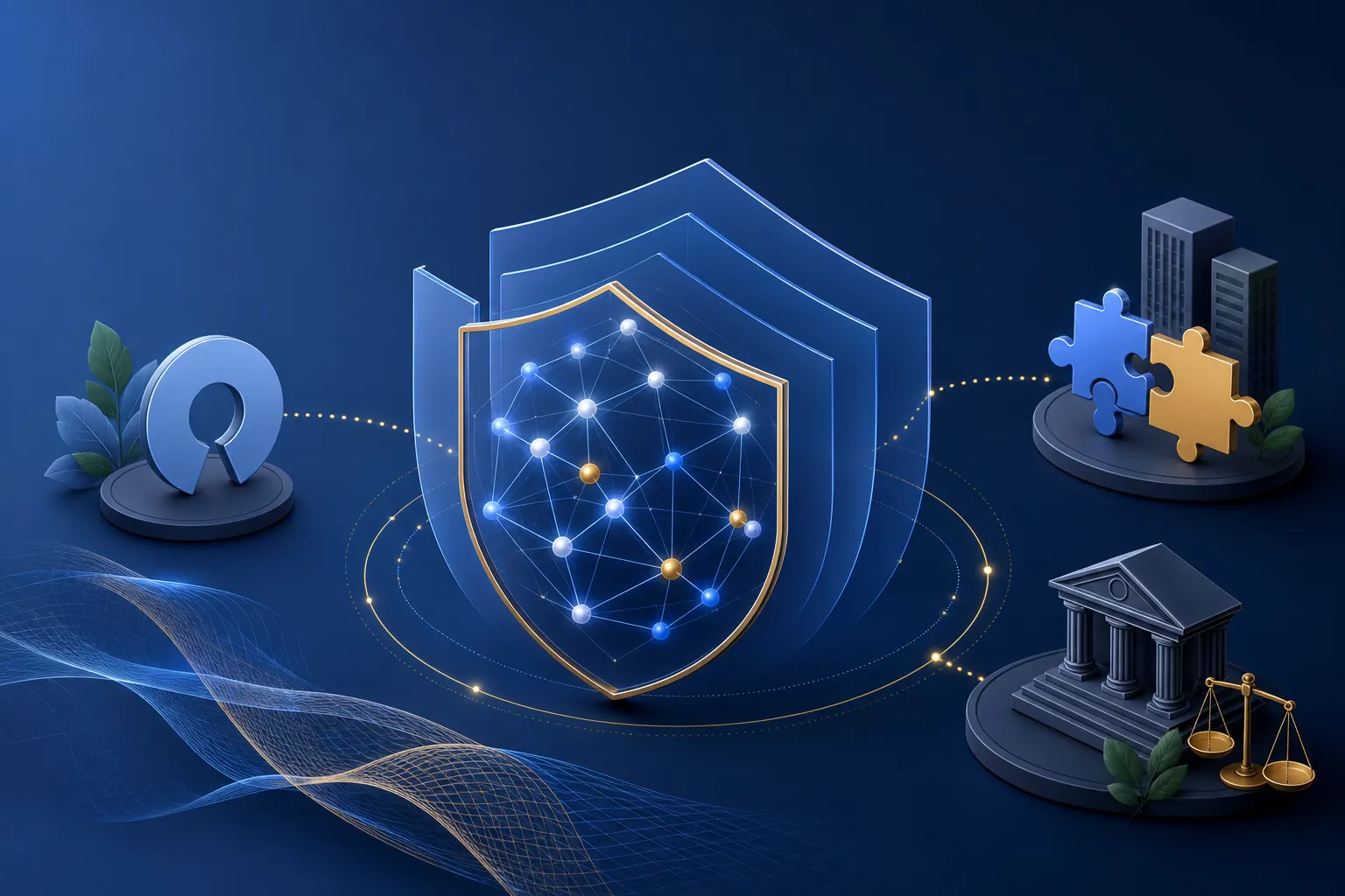 Rede digital protegida representa colaboração e segurança no uso empresarial da inteligência artificial