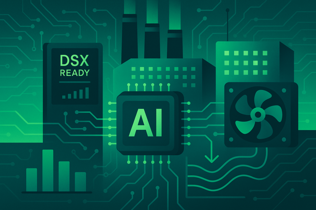 Imagem editorial sobre NVIDIA lança programa DSX Ready para otimizar energia e refrigeração em fábricas de IA